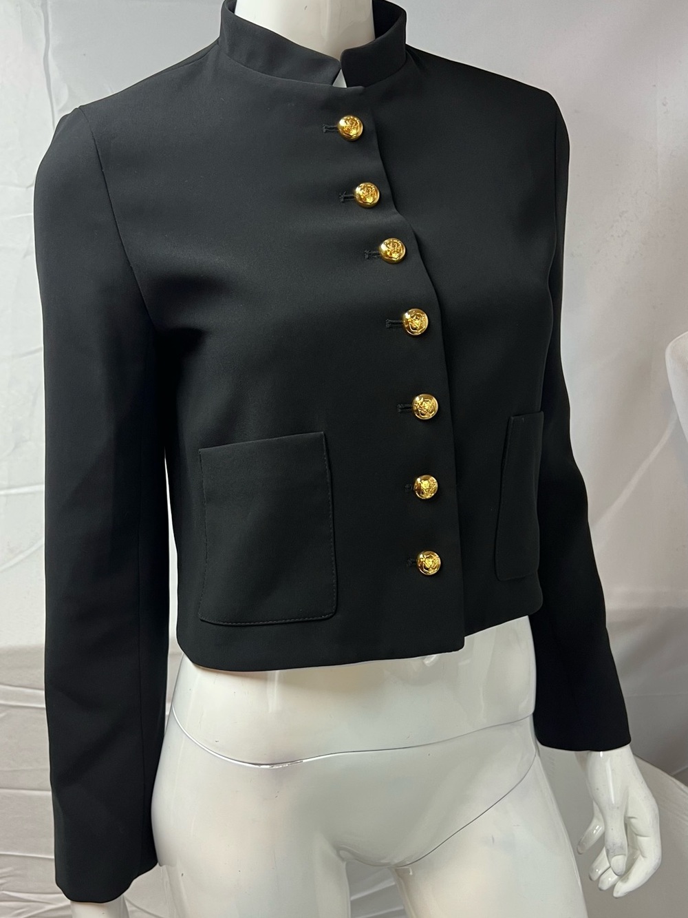 ZARA Women's S Black Gold Button Stretch Boxy Crop Blazer Jacket - Picture 7 of 11